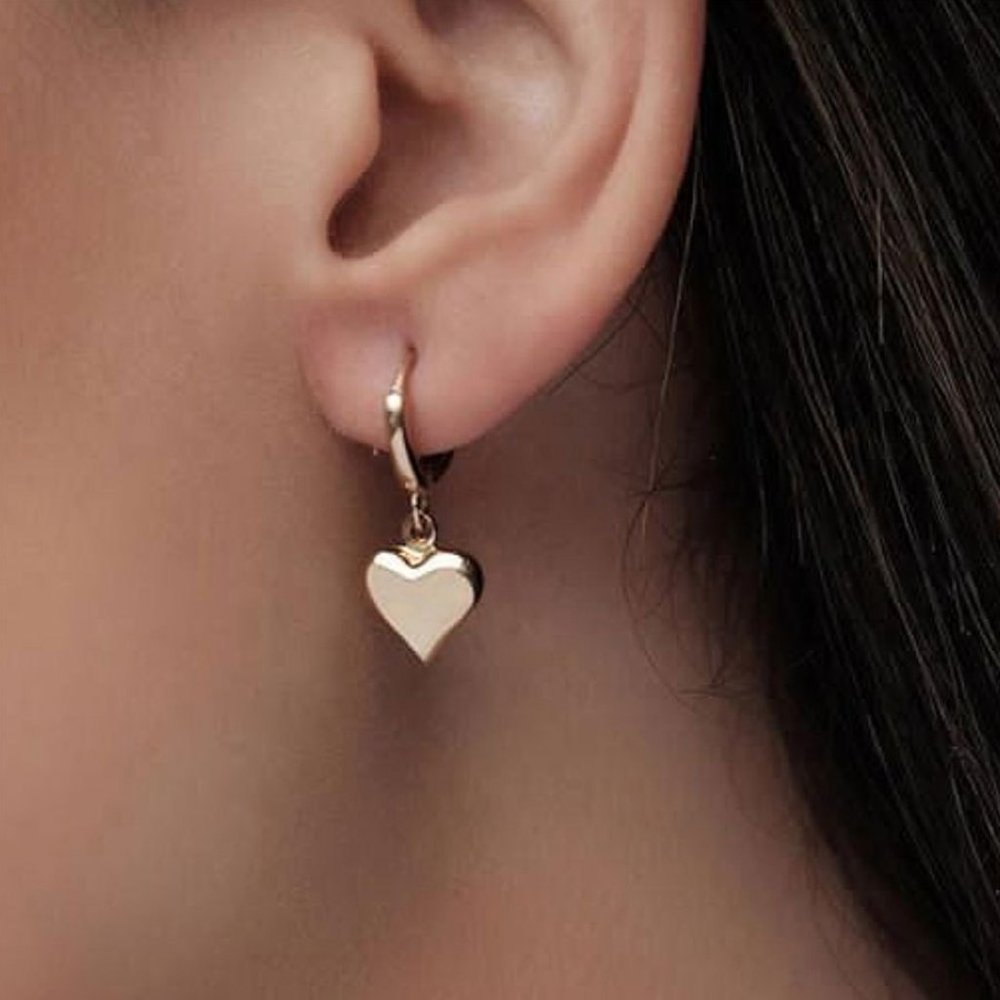 Heart Charm Huggies Earrings